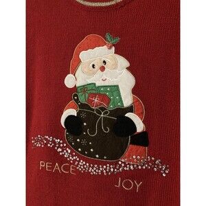 CHRISTMAS SWEATER Party Festive Santa Peace & Joy Red Sequined M 8-10 Holiday